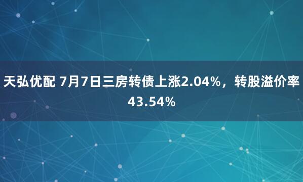 天弘优配 7月7日三房转债上涨2.04%，转股溢价率43.54%
